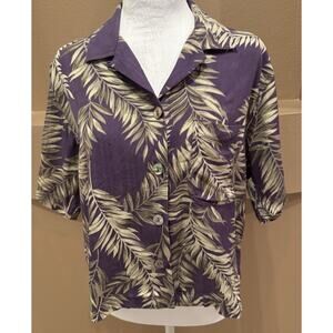 Vintage Tommy Bahama Womens Silk Hawaiian Leaf Blouse Shirt Top Size S